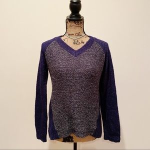Romeo & Juliet Couture Anthropologie Sweater Navy Tweed V Neck
